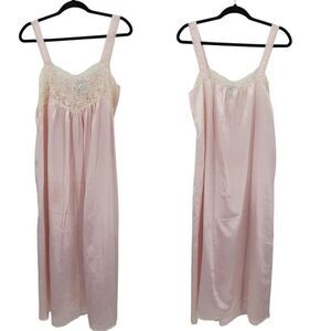 Vintage Sugar Plum Pastel Pink Nightgown Lace‎ Trim Maxi Sz M Feminine Flowy